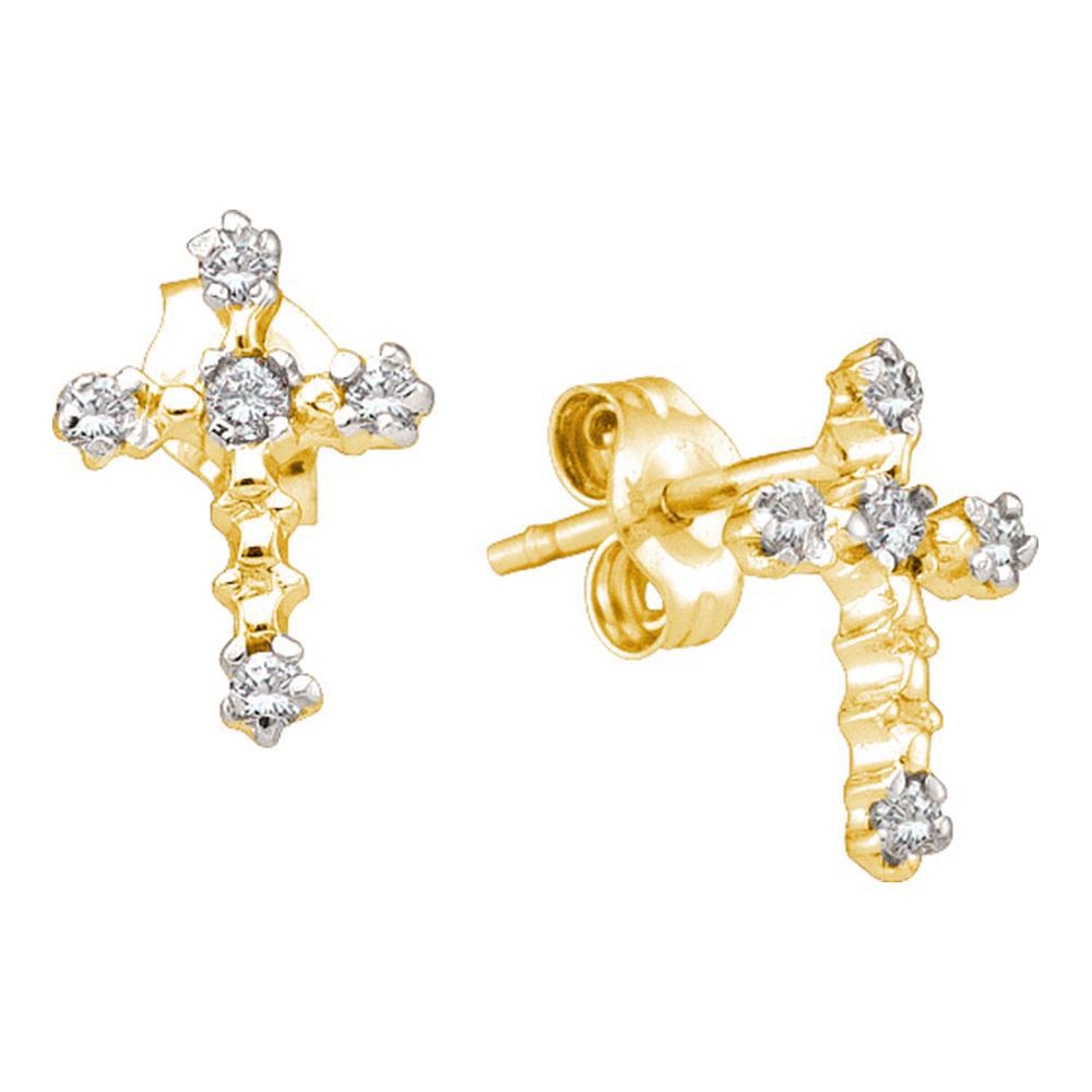 Diamond Cross Earrings 1/20 Cttw 14kt Yellow Gold: 14kt Yellow Gold Womens Round Diamond Cross Earrings 1/20 Cttw SKU: GD20923