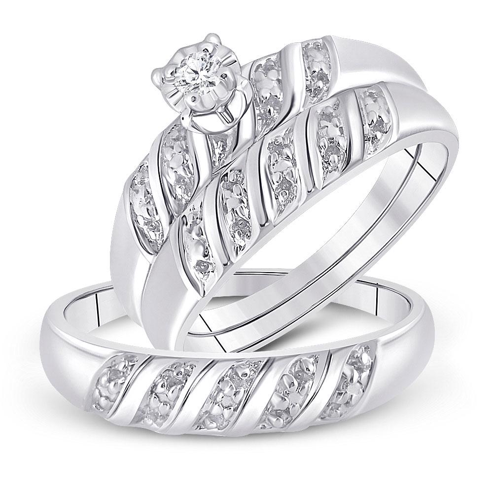 Sterling Silver His Hers Diamond Solitaire Matching: Sterling Silver His Hers Round Diamond Solitaire Matching Wedding Set 1/20 Cttw SKU: GD48280