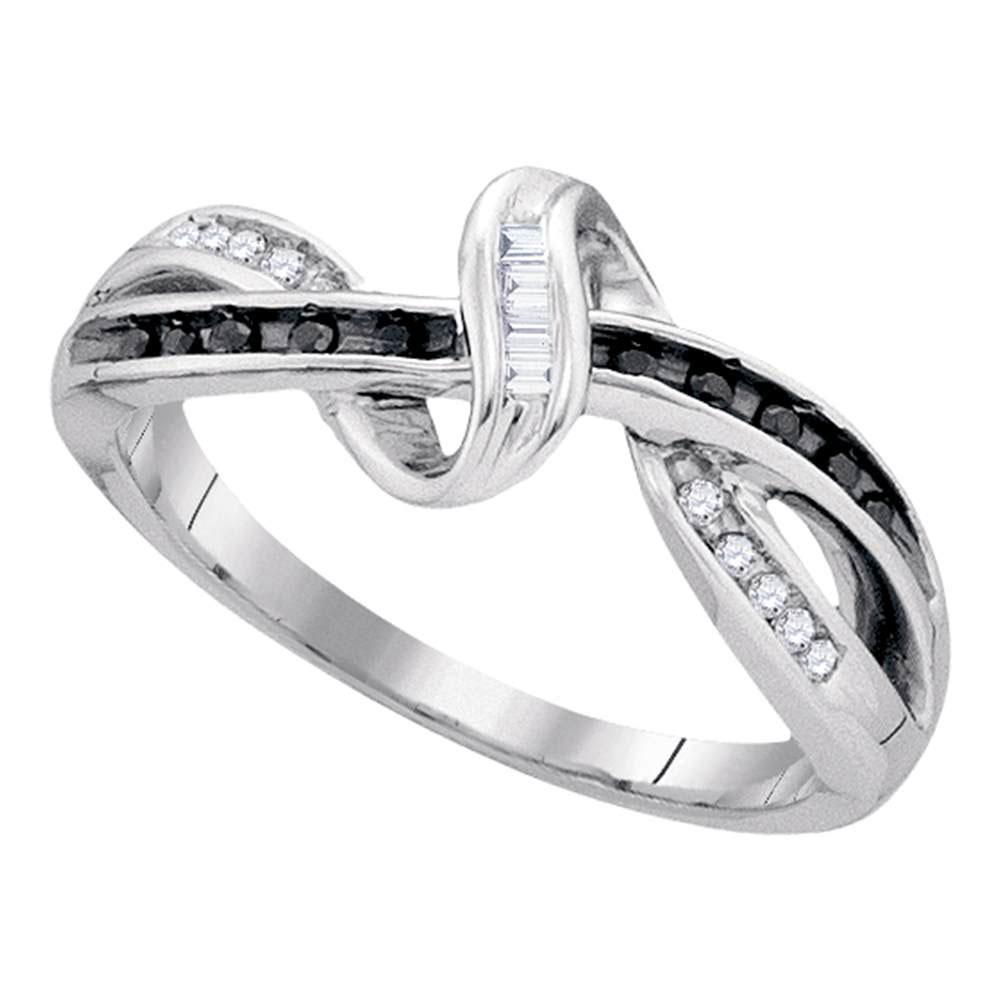Black Color Enhanced Diamond Crossover Band Ring 1/8: Sterling Silver Womens Round Black Color Enhanced Diamond Crossover Band Ring 1/8 Cttw SKU: GD90943