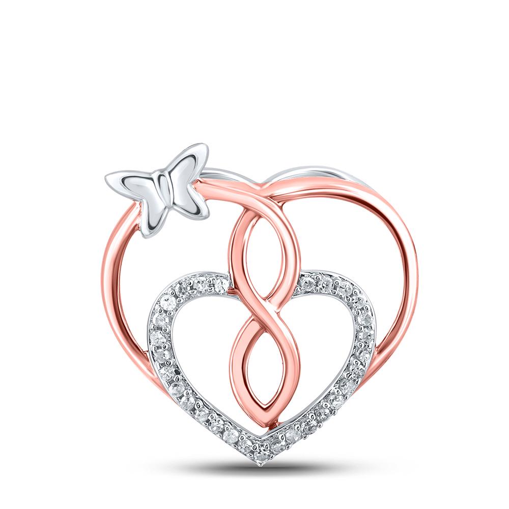 Diamond Heart Butterfly Pendant 1/10 Cttw Rose-tone: Rose-tone Sterling Silver Womens Round Diamond Heart Butterfly Pendant 1/10 Cttw SKU: GD115780