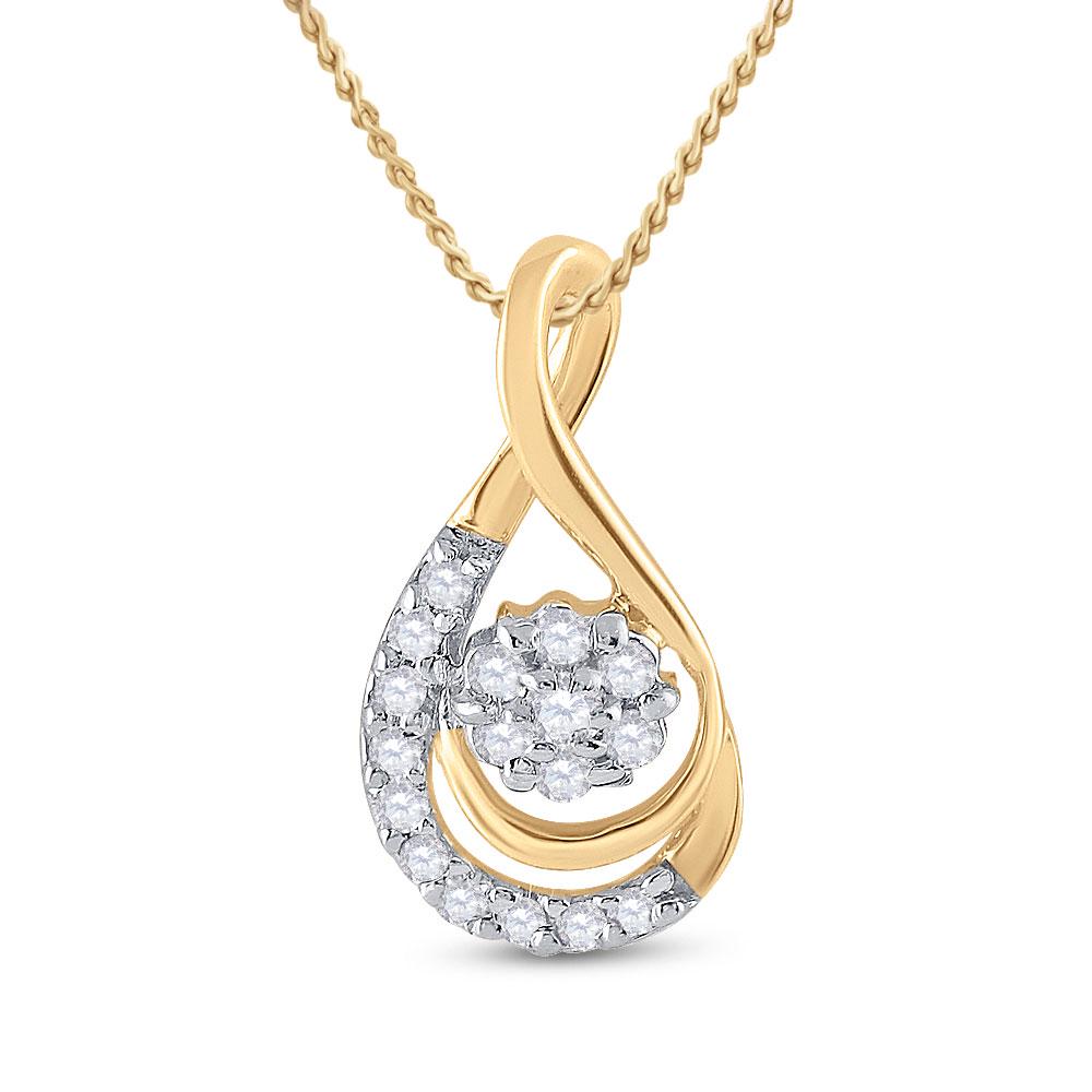 Diamond Flower Cluster Teardrop Pendant 1/10 Cttw 10kt: 10kt Yellow Gold Womens Round Diamond Flower Cluster Teardrop Pendant 1/10 Cttw SKU: GD115334