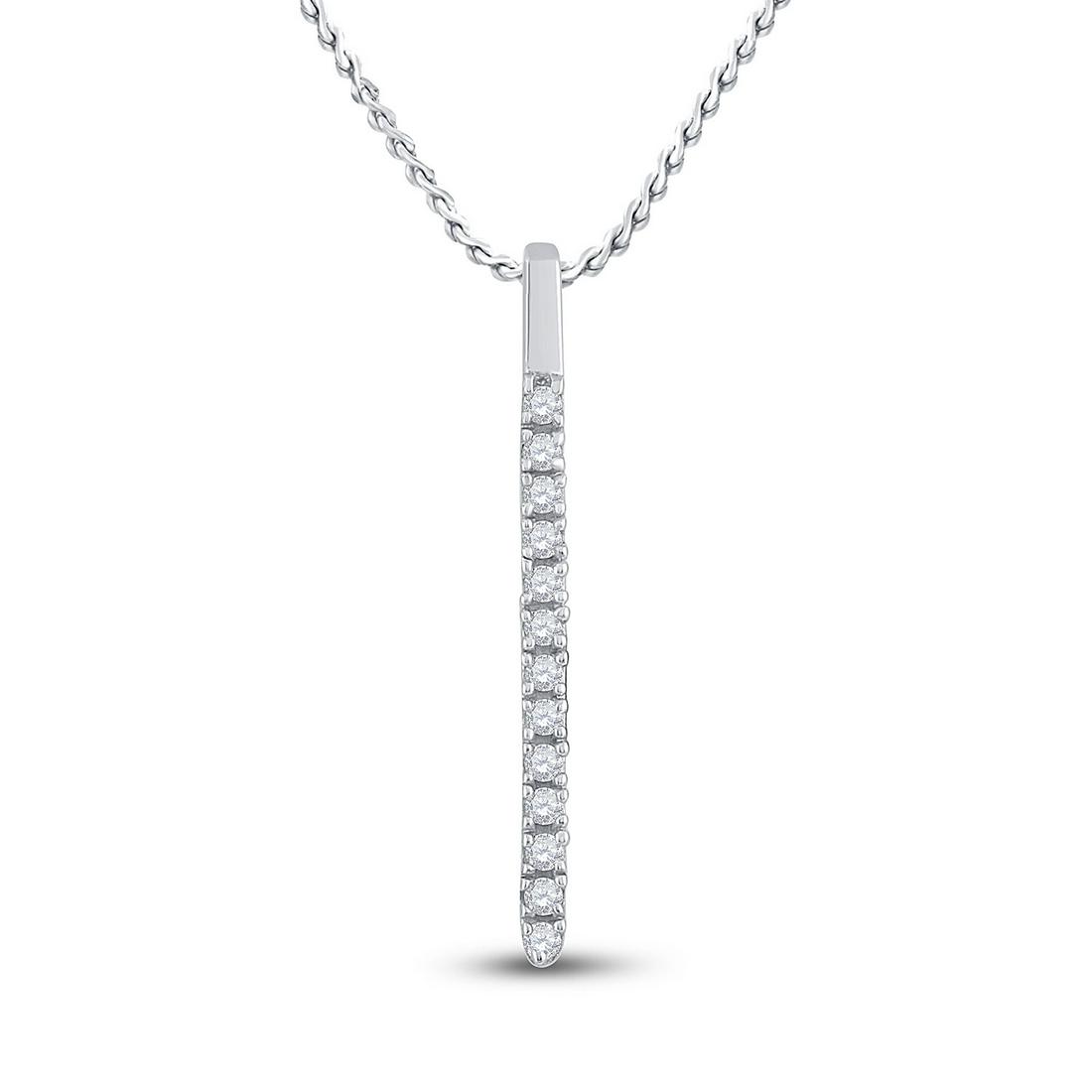 Diamond Bar Pendant 1/10 Cttw 14kt White Gold: 14kt White Gold Womens Round Diamond Bar Pendant 1/10 Cttw SKU: GD40254