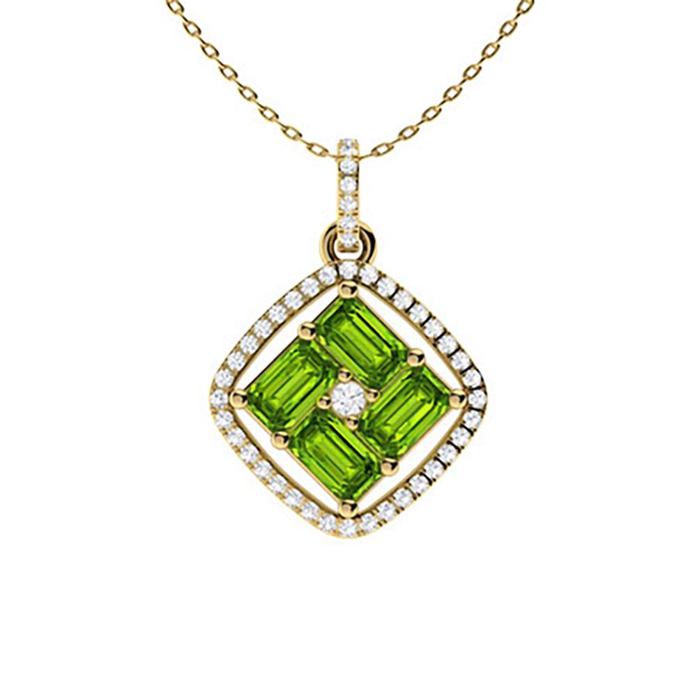 1.65 ctw Peridot & Diamond Necklace 18K Yellow Gold: 1.65 ctw Peridot & Diamond Necklace 18K Yellow Gold Manufacturer's Suggested Retail Price: $ 3690.00 Main Stone Type: 4 Peridot @ 1.42 ctw Main Stone Color: Green Main Stone Clarity: AAAA Stone2 Type: