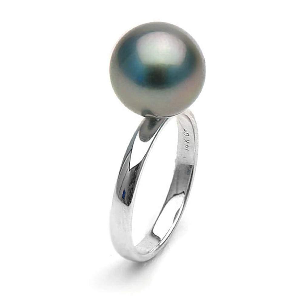 Black Tahitian Pearl Classic Solitaire Ring: Black Tahitian Pearl Classic Solitaire Ring 7 / 14K White Gold / 9.0-10.0mm