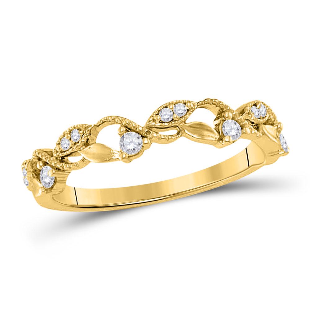 Diamond Vine Stackable Band Ring 1/6 Cttw 10kt Yellow: 10kt Yellow Gold Womens Round Diamond Vine Stackable Band Ring 1/6 Cttw SKU: GD118465
