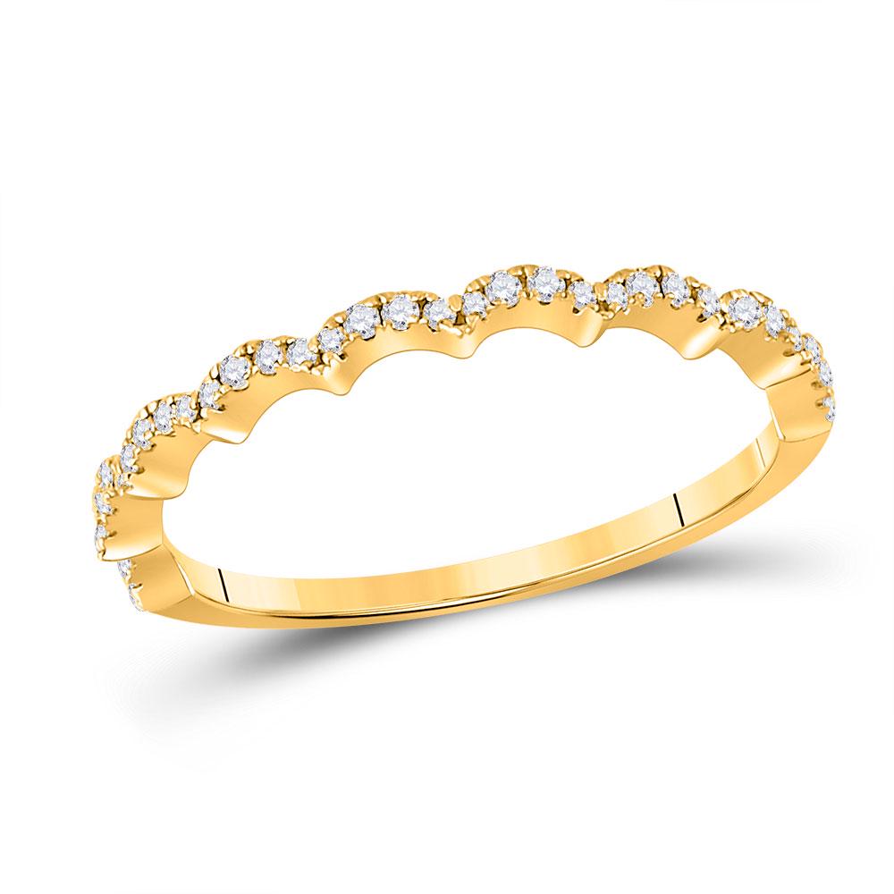 Diamond Scalloped Stackable Band Ring 1/8 Cttw 10kt: 10kt Yellow Gold Womens Round Diamond Scalloped Stackable Band Ring 1/8 Cttw SKU: GD150301