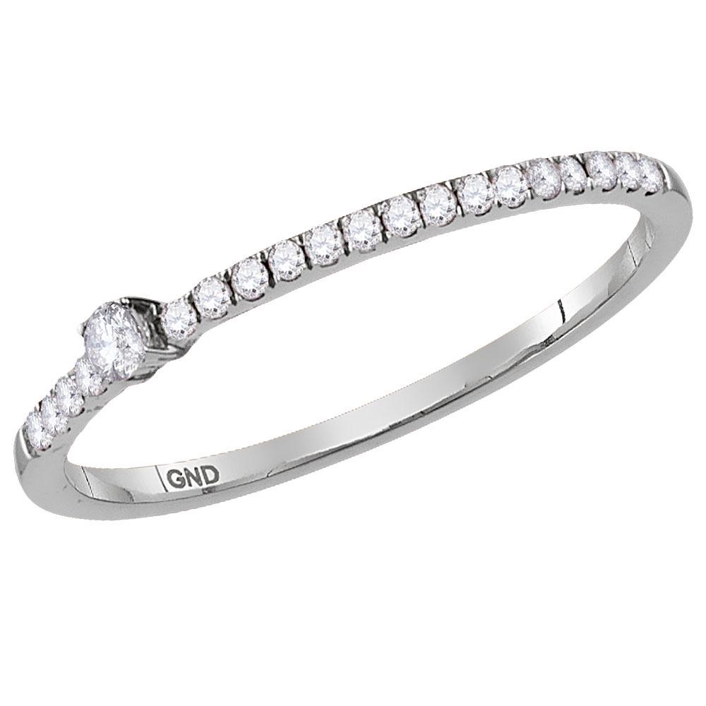 Diamond Solitaire Stackable Band Ring 1/6 Cttw 10kt: 10kt White Gold Womens Round Diamond Solitaire Stackable Band Ring 1/6 Cttw SKU: GD118159