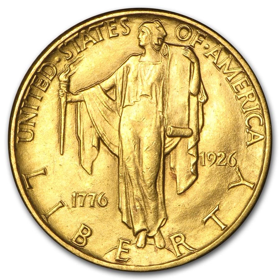 1926 Gold $2.50 America Sesquicentennial BU: One piece 1926 Gold $2.50 America Sesquicentennial BU The Sesquicentennial 50Â¢ and $2.50 were struck to commemorate the 150th anniversary of the signing the Declaration of Independence. SKU: RB8890