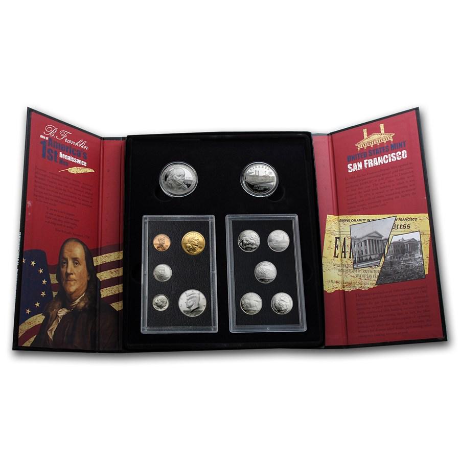 2006 U.S. Mint American Legacy Collection: One piece 2006 U.S. Mint American Legacy Collection This American Legacy Collection Proof Set contains the 10 standard proof coins from 2006 along with the Benjamin Franklin Tercentenary and the San F
