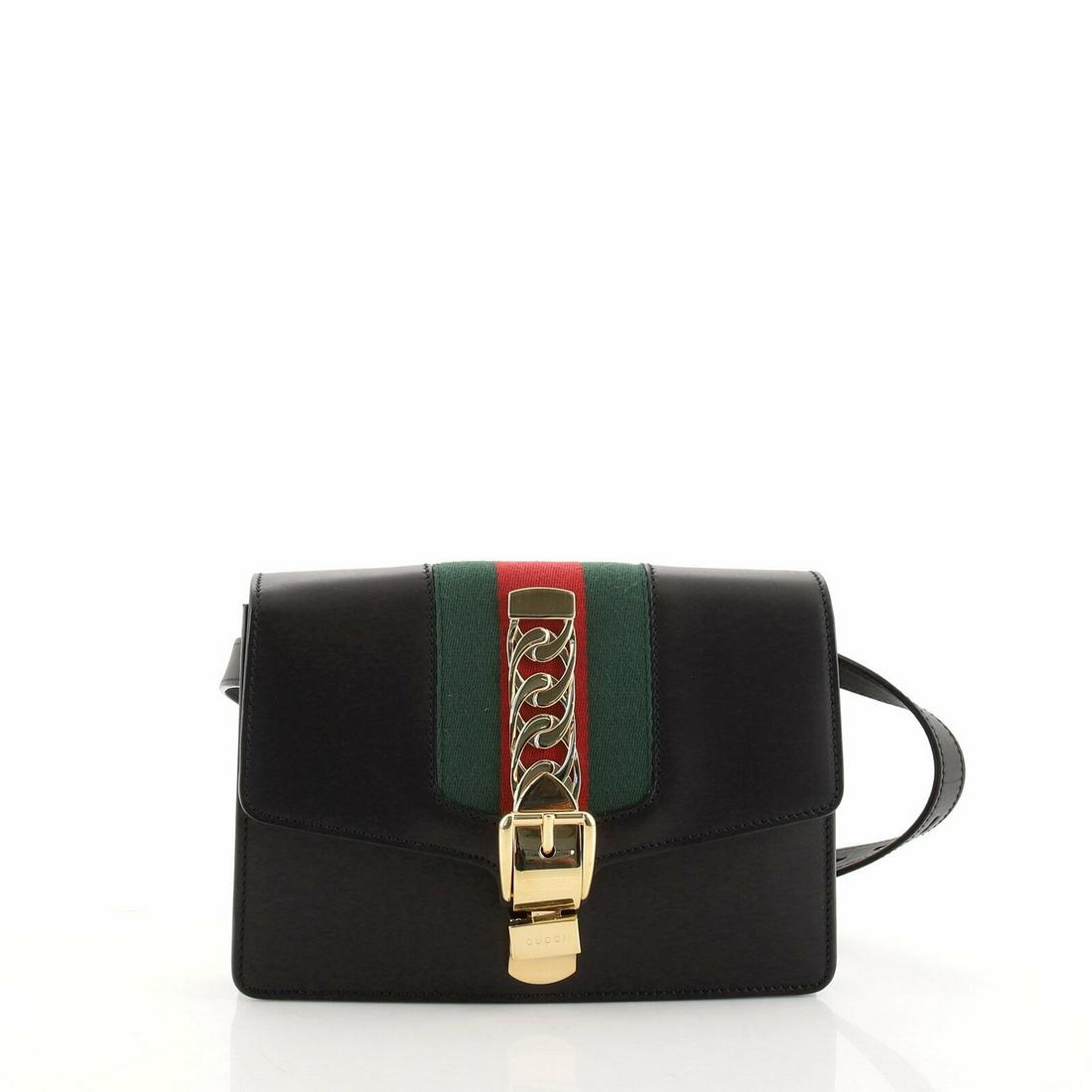 Gucci Sylvie Belt Bag Leather: Gucci Sylvie Belt Bag Leather Condition: Pre-owned: An item that has been used or worn previously. . Brand: Gucci Color: Black Material: Leather Department: Women Style: Not Available