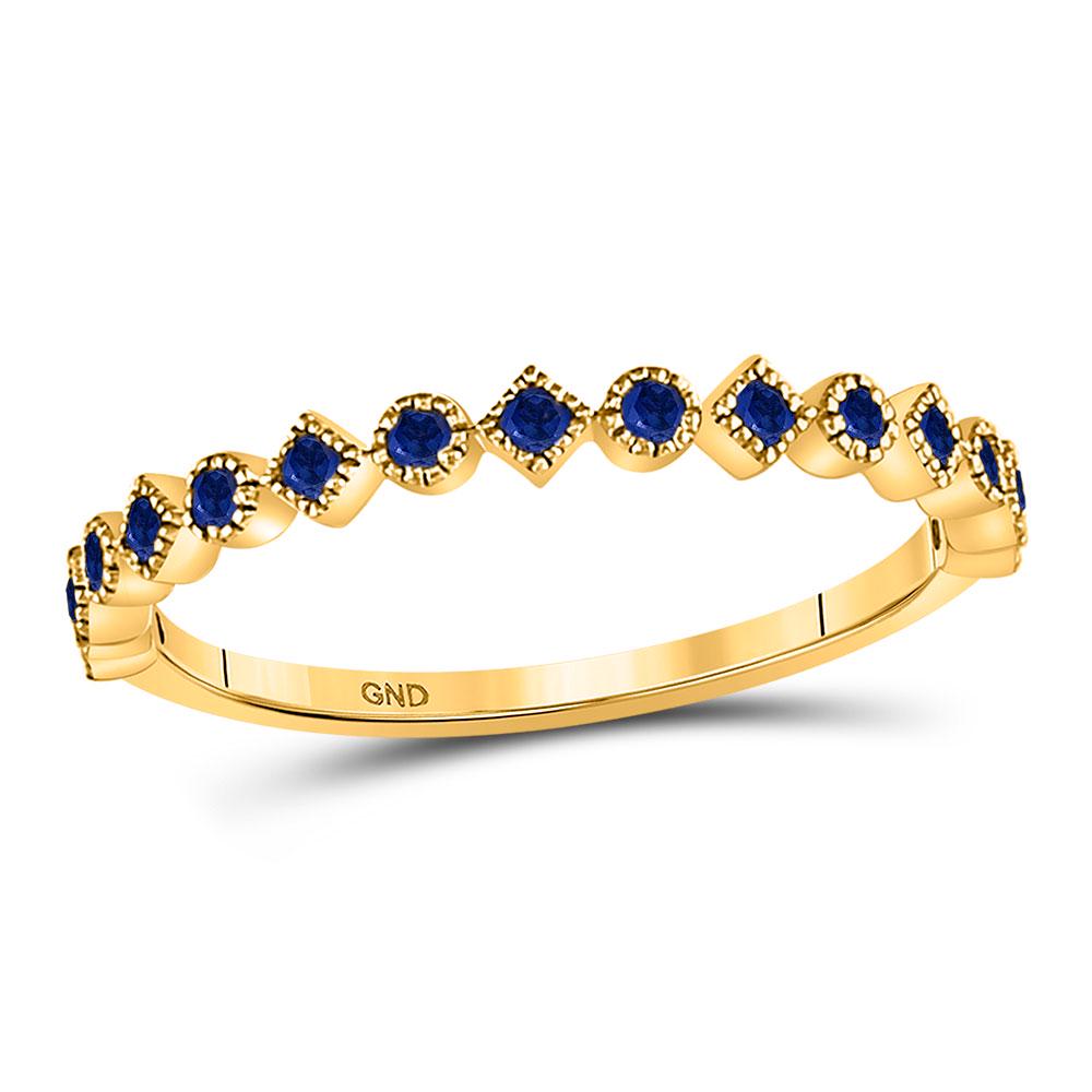 Blue Sapphire Stackable Band Ring 1/5 Cttw 10kt Yellow: 10kt Yellow Gold Womens Round Blue Sapphire Stackable Band Ring 1/5 Cttw SKU: GD128046