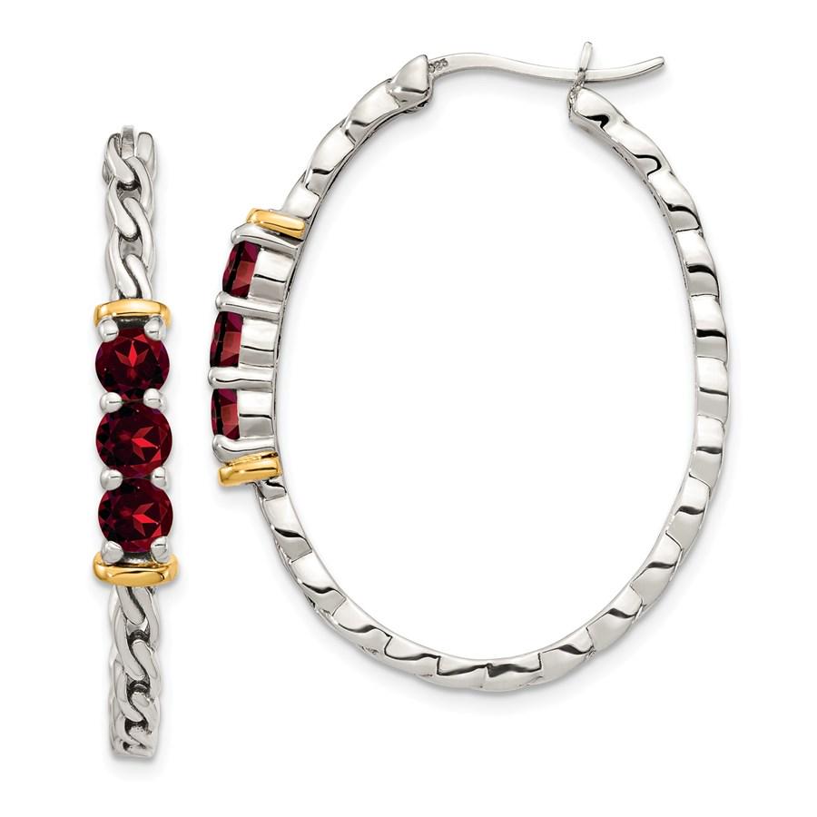 Sterling Silver w/ 14k Accent Garnet Hoop Earrings - 50: Sterling Silver w/ 14k Accent Garnet Hoop Earrings - 50 mm SKU: PG202799 Metal: Gold Purity: 14K Metal Weight: 6.31 GM