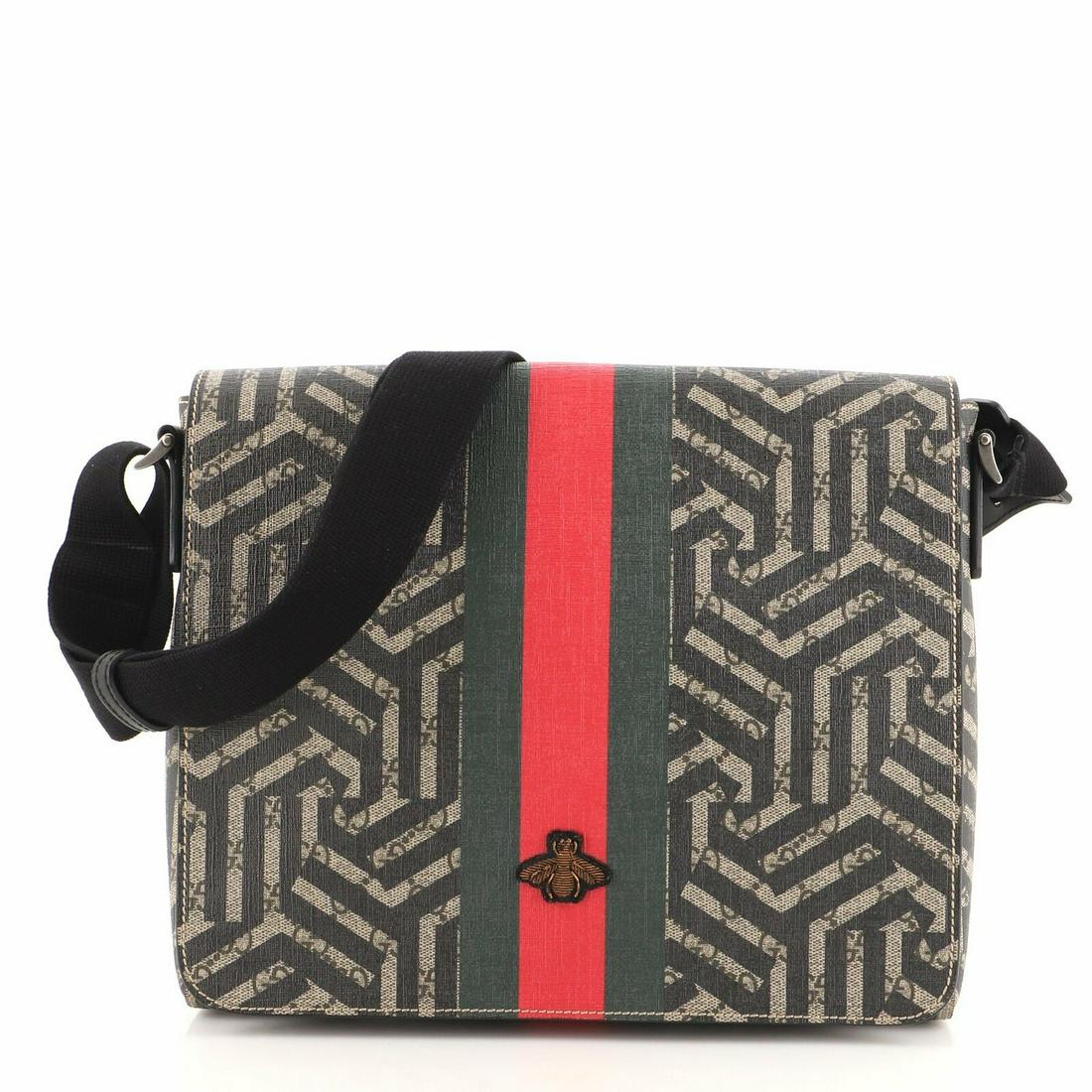 Gucci Bee Web Flap Messenger Bag Caleido GG Coated: Gucci Bee Web Flap Messenger Bag Caleido GG Coated Canvas Medium Pre-owned: An item that has been used or worn previously. See the consignor's full listing description for more details. Brand: Gucci M