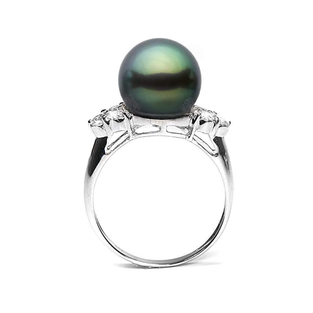 Black Tahitian Pearl and Diamond Anniversary Ring: Black Tahitian Pearl and Diamond Anniversary Ring 6 / 14K White Gold / 10.0-11.0mm