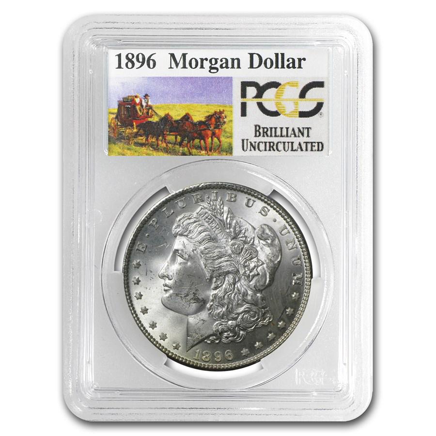 1896 Stage Coach Morgan Dollar BU PCGS: SKU: RBJ9674 Year: 1896 Grade: Brilliant Unc Grade Service: PCGS Denomination: $1.00 Dollar Mint Mark: P - Philadelphia (Not Shown) Metal Content: 0.7734 troy oz Purity: .900 Thi