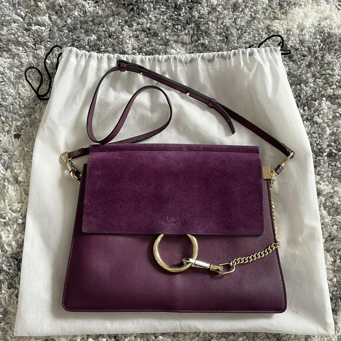 Chloe Faye Shoulder Bag Leather and Suede Medium In: Chloe Faye Shoulder Bag Leather and Suede Medium In Intense Violine Pre-owned: An item that has been used or worn previously. See the consignors listing for full details and description of any imperfe