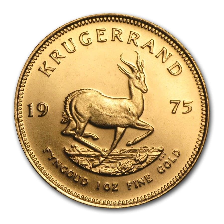 1975 South Africa 1 oz Gold Krugerrand BU: 1975 South Africa 1 oz Gold Krugerrand BU SKU: RBJ75213 Year: 1975 Grade: Brilliant Unc Grade Service: None Mint Mark: Not Shown Metal Content: 1 troy oz Purity: .9167 Thickness: