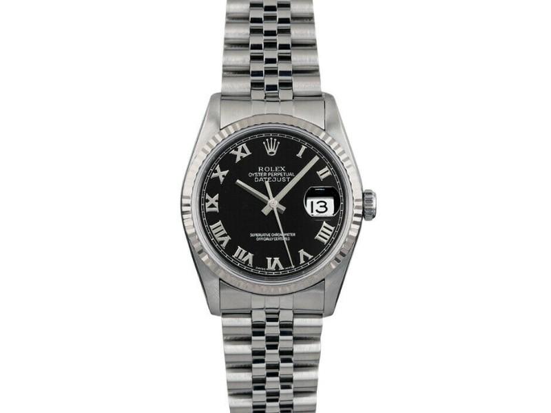 Rolex Datejust 36mm 16014 Unisex Stainless Steel: Rolex Datejust 36mm 16014 Unisex Stainless Steel Automatic Black 1 Year Warranty Item Specifics:Band Color: SilverBand Material: Stainless SteelBand Type: JubileeBezel Material: White GoldBox & Paper: