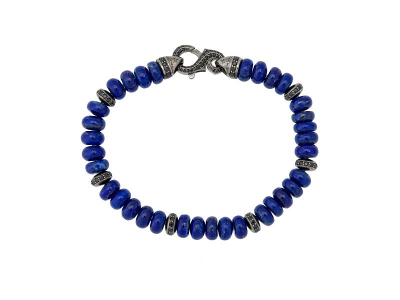 Stephen Webster Mens Thorn 6mm Lapis & Pave Black: Stephen Webster Mens Thorn 6mm Lapis & Pave Black Sapphire Beads Bracelet SKU No.233373107449-E Brand: Stephen Webster Condition: Never Worn Metal: Sterling Silver Stone: Sapphire Model: 233373107449-