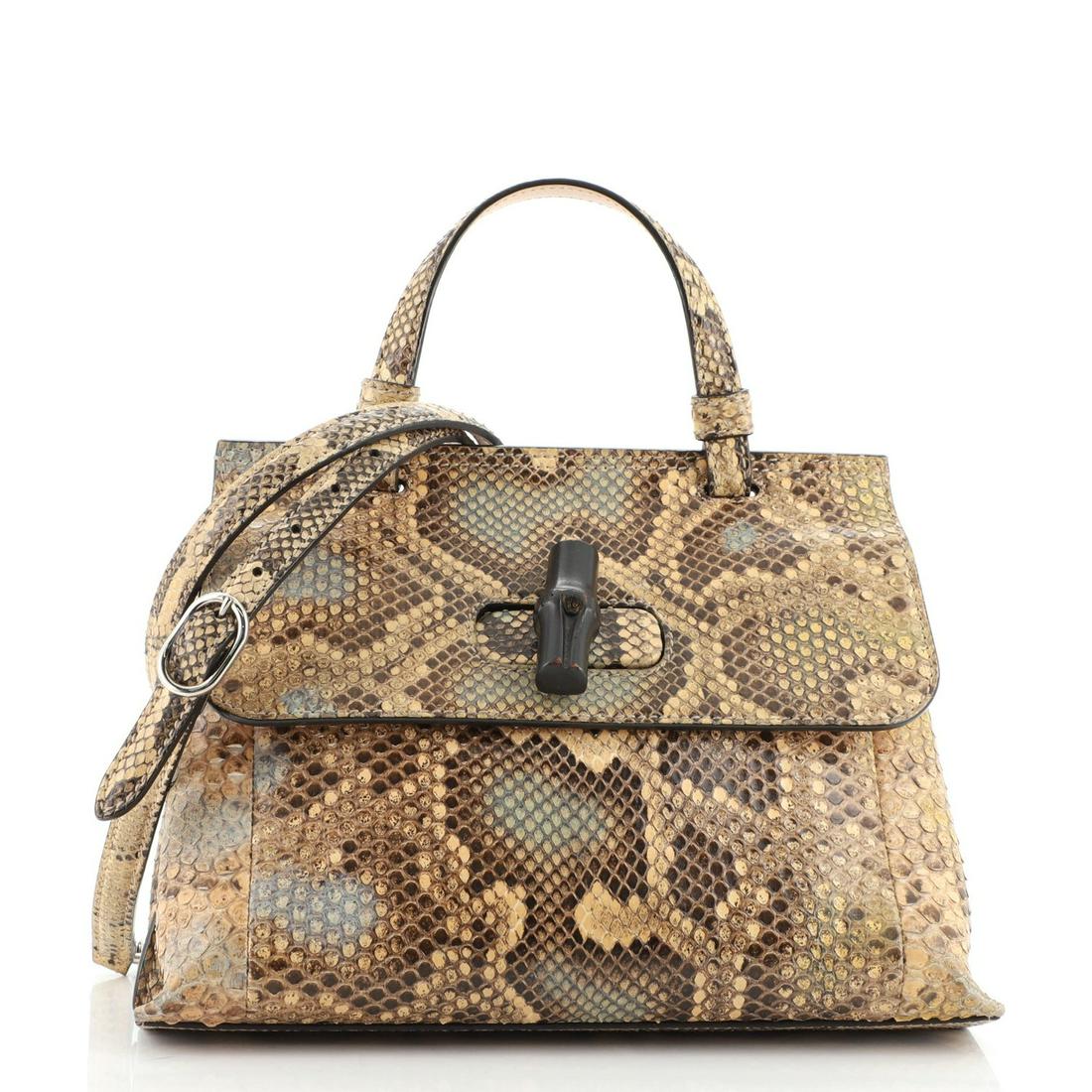 Gucci Bamboo Daily Top Handle Bag Python Small: Gucci Bamboo Daily Top Handle Bag Python Small Exterior Color: Neutral Interior Color: Neutral Exterior Material: Python, Exotic Interior Material: Leather Hardware Color: Silver Accessories: Detachab