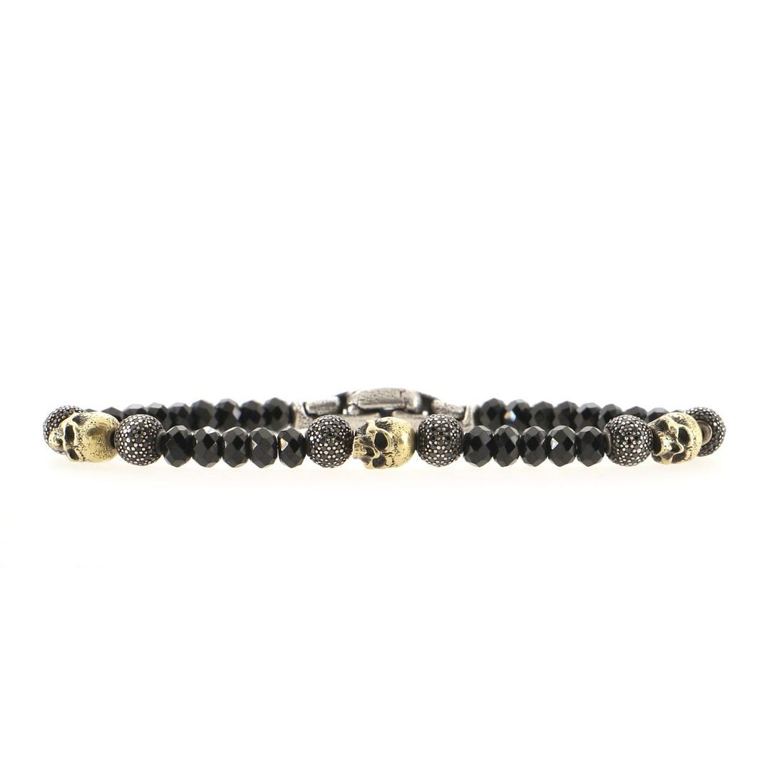 David Yurman Spiritual Beads Skull Station Bracelet: David Yurman Spiritual Beads Skull Station Bracelet Spinel and Sterling Silver with 18K Yellow Gold and Black Diamonds Metal Type: 14K Yellow Gold, Sterling Silver Metal Finish: Blackened, Textured Ha
