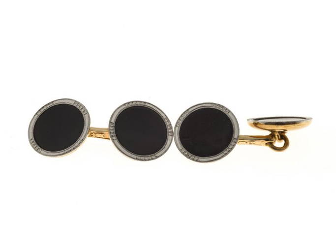 Vintage 1920 Concave 14k Platinum Onyx Double Sided