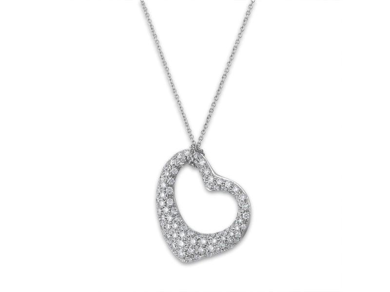 Tiffany & Co Platinum Diamond Elsa Perretti Open Heart: Tiffany & Co Platinum Diamond Elsa Perretti Open Heart Necklace SKU: RBJ-sf785_2222405779559 Brand: Tiffany & Co Condition: Pre-Owned MORE DETAILSPlatinumTotal Weight:14.9 gramsDiamond:3.40 ct twdChai
