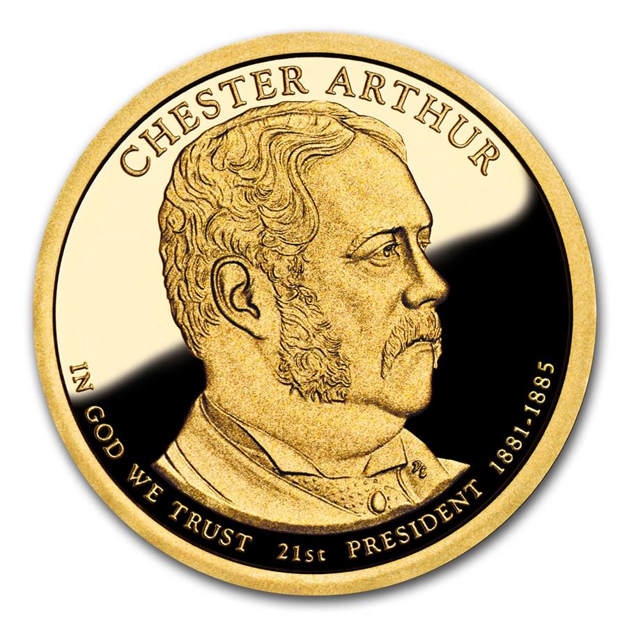 2012-S Chester Arthur Presidential Dollar Proof: 2012-S Chester Arthur Presidential Dollar Proof SKU: RBJ212003 Year: 2012 Grade: Proof Grade Service: None Denomination: $1.00 Mint Mark: S - San Francisco Metal Content: 0 troy oz