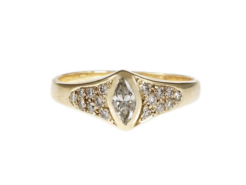 14K Yellow Gold Diamond Ring Size 9.25: 14K Yellow Gold Diamond Ring Size 9.25 SKU: RBJ382351112701C9A Brand Condition: PreOwned Metal: Yellow Gold Stone: Diamond Size and Fit: Ring Size: 9.25, Width at top: 8.04mm, Height at top: 4.44m