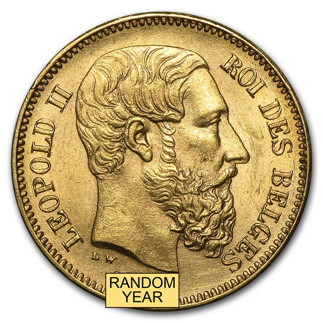 1867-1914 Belgium Gold 20 Francs Leopold II (AU): 1867-1914 Belgium Gold 20 Francs Leopold II (AU) Product ID: RBJ8874 Year: 1867 Grade: Almost Unc Grade Service: None Denomination: 20 Francs Mint Mark: Not Shown Metal Content: 0.1867 tr