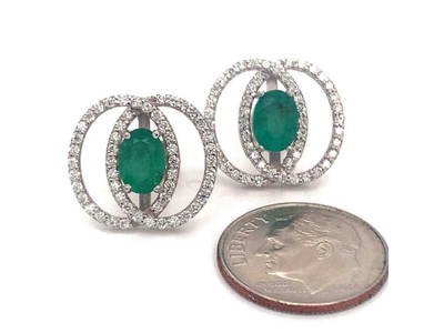 Diamond Emerald Earrings 14k White Gold 2.16 TCW Certified $6,950 018689