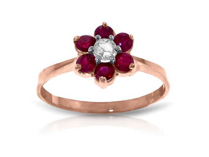 14K Solid Rose Gold Ring WithNatural Diamond & Rubies: 14K Solid Rose Gold Ring WithNatural Diamond & Rubies SKU: RBJ2335-R Brand Condition: Never Worn Metal: Rose Gold Size and Fit: 0.82in (20.8mm) 1.1in (27.9mm) More Details: Show off