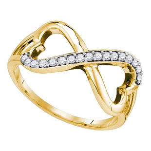 10kt Yellow Gold Womens Round Diamond Infinity Double Heart Ring 1/6 Cttw: 10kt Yellow Gold Womens Round Diamond Infinity Double Heart Ring 1/6 Cttw Metal Type10kt Yellow Gold Item Number86944 StyleInfinityRing SizeRing size selectableCarats Total Weight *1/6