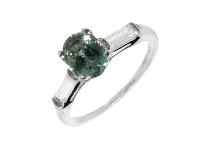 Platinum Natural Green Sapphire Diamond Engagement Ring Size 7.5: Platinum Natural Green Sapphire Diamond Engagement Ring Size 7.5 SKU: RBJ382-3-6114-01C9A Brand Condition: Pre-Owned Metal: Platinum Stone Size and Fit: Ring Size: 7.5, Width at