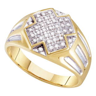 10kt Yellow Two-tone Gold Mens Round Diamond Cross Cluster Ring 1/4 Cttw: 10kt Yellow Two-tone Gold Mens Round Diamond Cross Cluster Ring 1/4 Cttw Metal Type10kt Yellow Gold Item Number40654 StyleClustersRing SizeRing size selectableCarats Total Weight *1/4