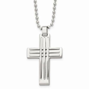 Stainless Steel Polished Cross Necklace - 22 in.: Stainless Steel Polished Cross Necklace - 22 in. Product ID: RBJ221415 Metal: Stainless Steel Finish: Polished Length Of Item: 22 in Chain Type: Ball (Beaded) Chain Length: 22 in 