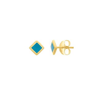 14K Yellow Gold Blue Enamel Sqr Stud Earrings: 14K Yellow Gold Blue Enamel Sqr Stud Earrings Product ID: RBJ242832 Purity: 14K Finish: Polished Earring Closure: Post & Nut Earring Type: Studs