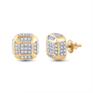 10kt Yellow Gold Mens Round Diamond Cushion Cluster Earrings 1/4 Cttw: 10kt Yellow Gold Mens Round Diamond Cushion Cluster Earrings 1/4 Cttw Metal Type10kt Yellow Gold Item NumberGDI888770 StyleClustersCarats Total Weight *1/4 Ct.t.w.Primary Gem