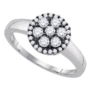 Sterling Silver Womens Round Diamond Flower Cluster Ring 1/2 Cttw: Sterling Silver Womens Round Diamond Flower Cluster Ring 1/2 Cttw Metal TypeSterling Silver Item Number83333 StyleClustersRing SizeRing size selectableCarats Total Weight *1/2