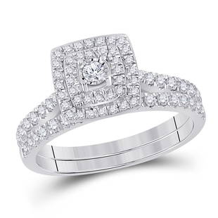 10kt White Gold Round Diamond Halo Bridal Wedding Ring Band Set 1/2 Cttw: 10kt White Gold Round Diamond Halo Bridal Wedding Ring Band Set 1/2 Cttw Metal Type10kt White Gold Item NumberGDI855805 StyleSolitairesRing SizeRing size selectableCarats Total Weight