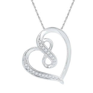 10kt White Gold Womens Round Diamond Heart Infinity Pendant 1/20 Cttw: 10kt White Gold Womens Round Diamond Heart Infinity Pendant 1/20 Cttw Metal Type10kt White Gold Item NumberGDI828239 StyleHeartCarats Total Weight *1/20 Ct.t.w.Primary Gem