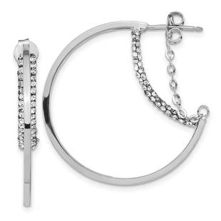 14K White Gold Swarovski Crystal Hoop w/ Chain Earring - 32.5 mm: 14K White Gold Swarovski Crystal Hoop w/ Chain Earring - 32.5 mm Product ID: RBJ222735 Metal: Gold Purity: 14K Finish: Polished Length Of Item: 32.5 mm Stone Type: Crystals by