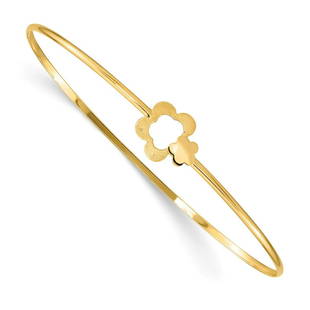 14k Yellow Gold Brushed & Polished Flowers Slip On Bangle: 14k Yellow Gold Brushed & Polished Flowers Slip On Bangle Product ID: RBJ203453 Metal: Gold Purity: 14K Metal Weight: 2.15 GM