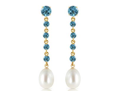 10 CTW 14K Solid Gold Chandelier Earrings Blue Topaz Cultured Pearl: 10 CTW 14K Solid Gold Chandelier Earrings Blue Topaz Cultured Pearl SKU: RBJ3245-Y Brand: Fine Jewelry Condition: Never Worn Metal: Yellow Gold Size and Fit: 0.56in (14.2mm) 1.19in