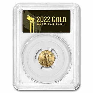 2022 1/10 oz American Gold Eagle MS-70 PCGS (FDI, Black Label): 2022 1/10 oz American Gold Eagle MS-70 PCGS (FDI, Black Label) Product ID: RBG240925 Year: 2022 Grade: MS-70 Grade Service: PCGS Denomination: 5 Dollars Mint Mark: W - West Point