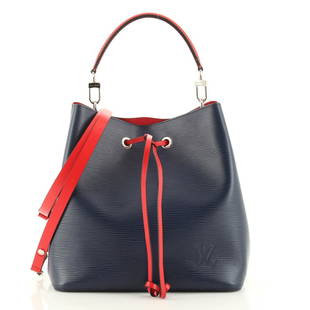 Louis Vuitton NeoNoe Handbag Epi Leather MM: Louis Vuitton NeoNoe Handbag Epi Leather MM Exterior Color: Blue Interior Color: Red Exterior Material: Leather Interior Material: Microfiber Hardware Color: Silver Accessories: