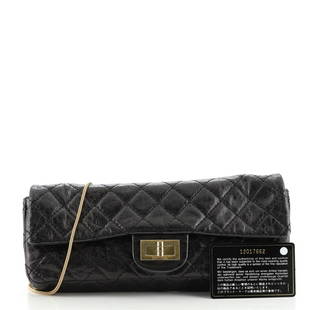 Chanel East West Reissue Clutch Quilted Glazed Calfskin Small: Chanel East West Reissue Clutch Quilted Glazed Calfskin Small Exterior Color: Black Interior Color: Red Exterior Material: Leather Interior Material: Leather Hardware Color: Gold 