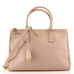 Prada Double Zip Lux Tote Saffiano Leather Medium: Prada Double Zip Lux Tote Saffiano Leather Medium Exterior Color: Neutral Interior Color: Neutral Exterior Material: Leather Interior Material: Fabric Hardware Color: Gold 