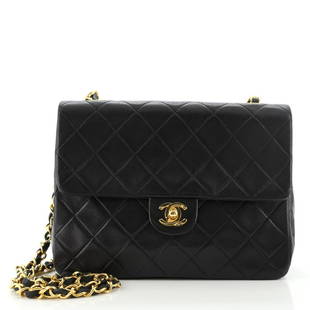 Chanel Vintage Square Classic Flap Bag Quilted Lambskin Small: Chanel Vintage Square Classic Flap Bag Quilted Lambskin Small Exterior Color: Black Interior Color: Red Exterior Material: Leather Interior Material: Leather Hardware Color: Gold 