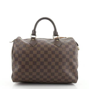 Louis Vuitton Speedy Handbag Damier 30: Louis Vuitton Speedy Handbag Damier 30 Exterior Color: Brown Interior Color: Red Exterior Material: Canvas (Coated) Interior Material: Fabric Hardware Color: Gold Accessories: Keys,